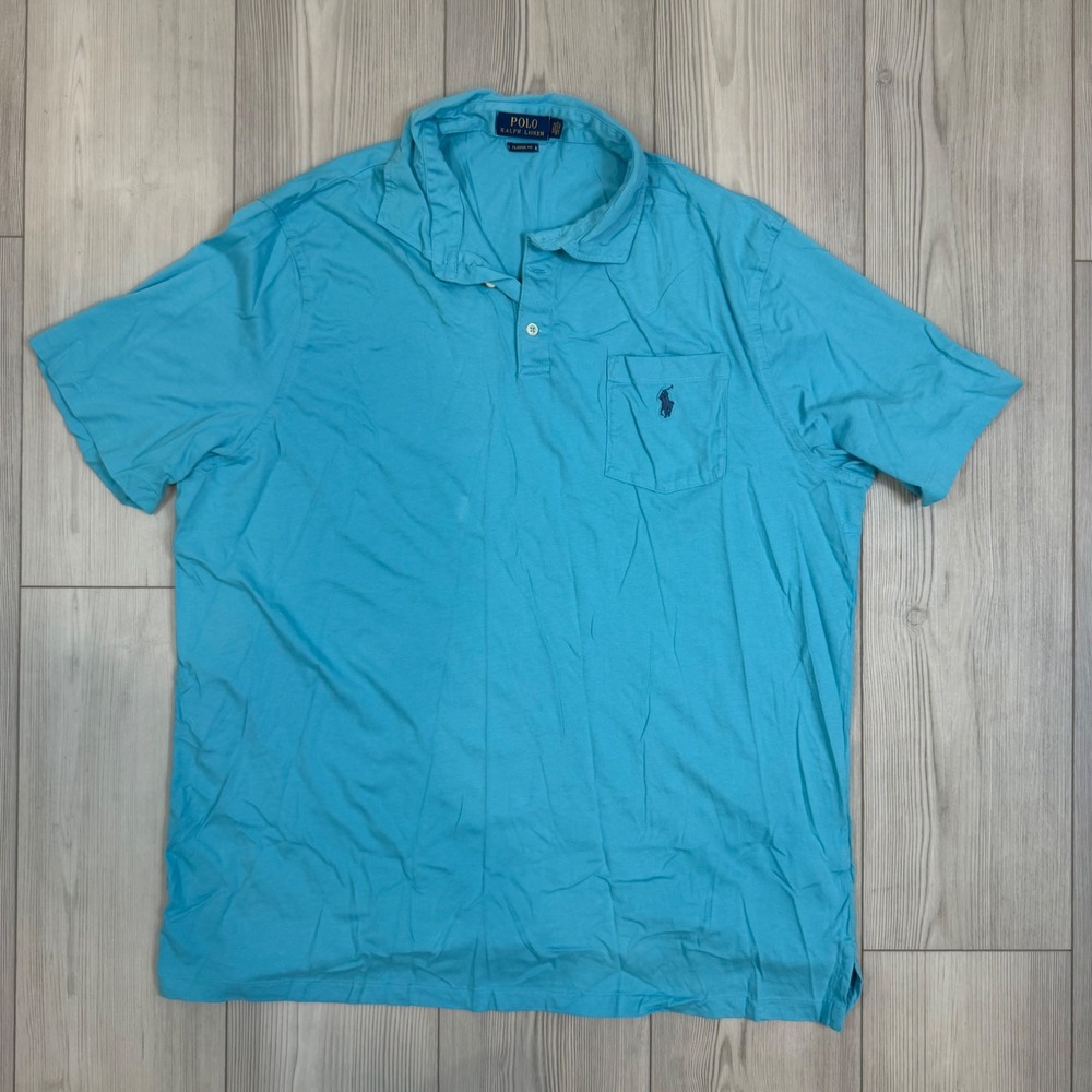 Polo‎ Ralph Lauren Mens XL Classic Fit Pocket Polo Shirt Turquoise Blue Cotton
